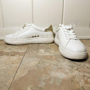 Kate Spade Womens 7.5B New York Lift Platform Sneaker Lace White Gold Leather